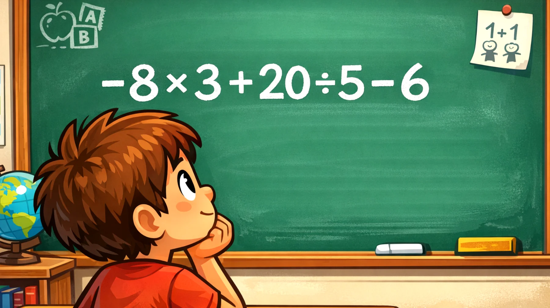 Quanto fa -8 × 3 + 20 ÷ 5 - 6? Solo i veri geni rispondono senza sbagliare (il 90% fallisce!)"