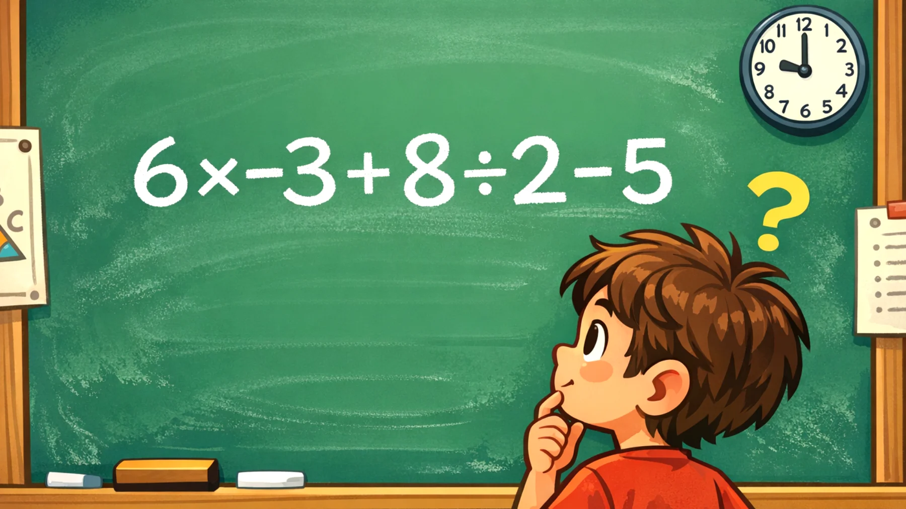Quanto fa 6×-3+8÷2-5? Il 90% sbaglia, solo i veri geni indovinano subito 😏"