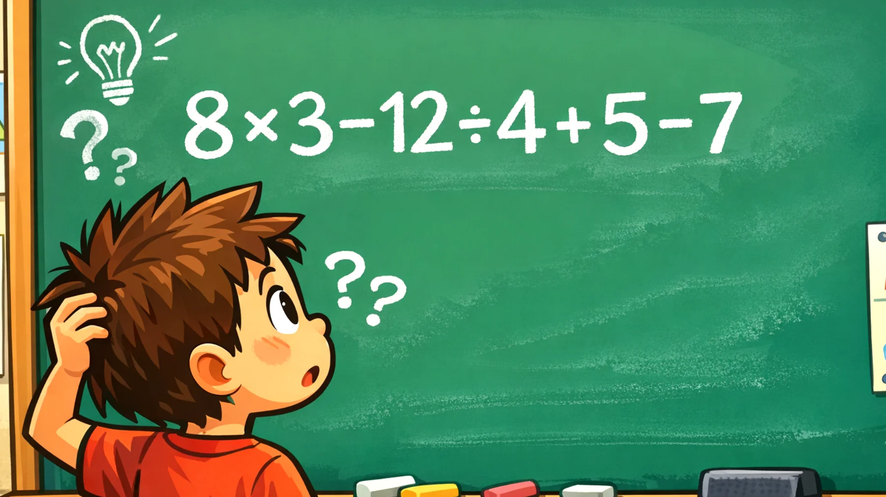 Quanto fa davvero 8×3 − 12÷4 + 5 − 7? Il 90% delle persone sbaglia, tu sei tra i pochi che riescono?"